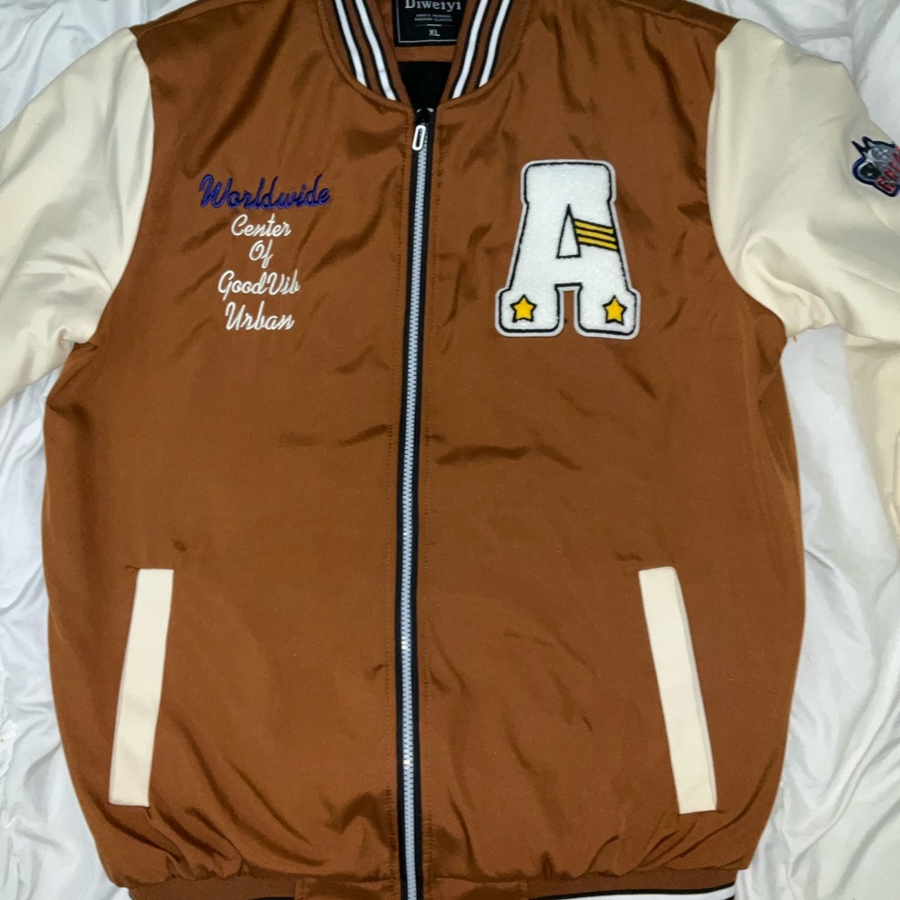 Brown and Cream Varsity Jacket XL